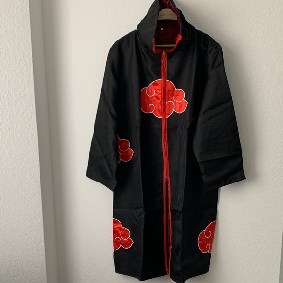 Akatsuki Adult Cosplay Black and Red Cloud Cloak Halloween Costume w/ Headband - Picture 1 of 5